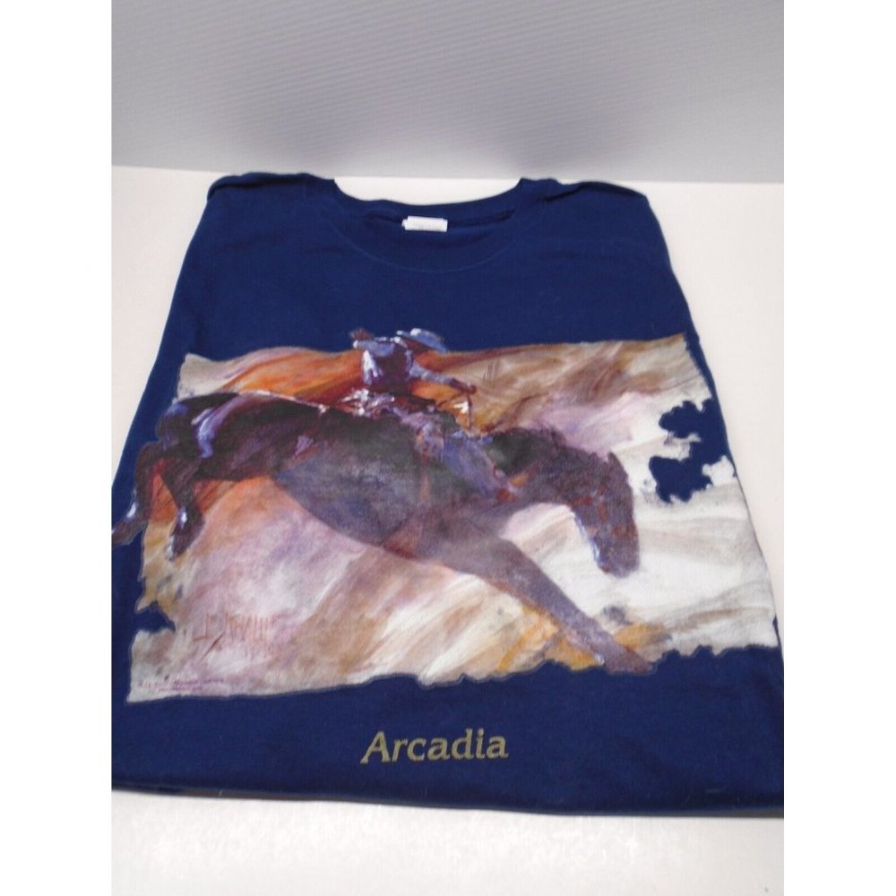 Arcadia Rodeo T Shirt Navy Men's 3XL Bucking Bronco Cowboy J.E. Knauf Art NWOT